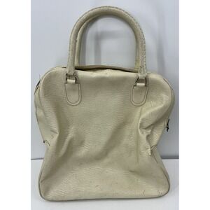 Vintage Sears Vinyl Tote Bag Carry On Luggage 1950s Ivory 2 Handle